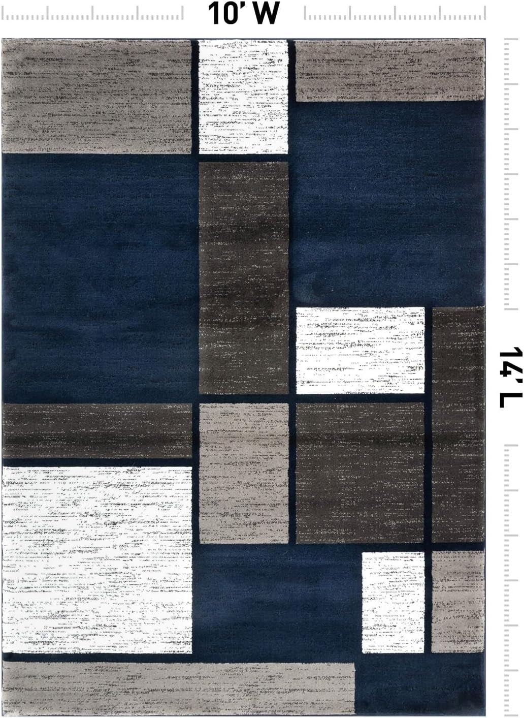 Geometric Boxes Modern Large Fade-Resistant Area Rug Navy 10' X 14'