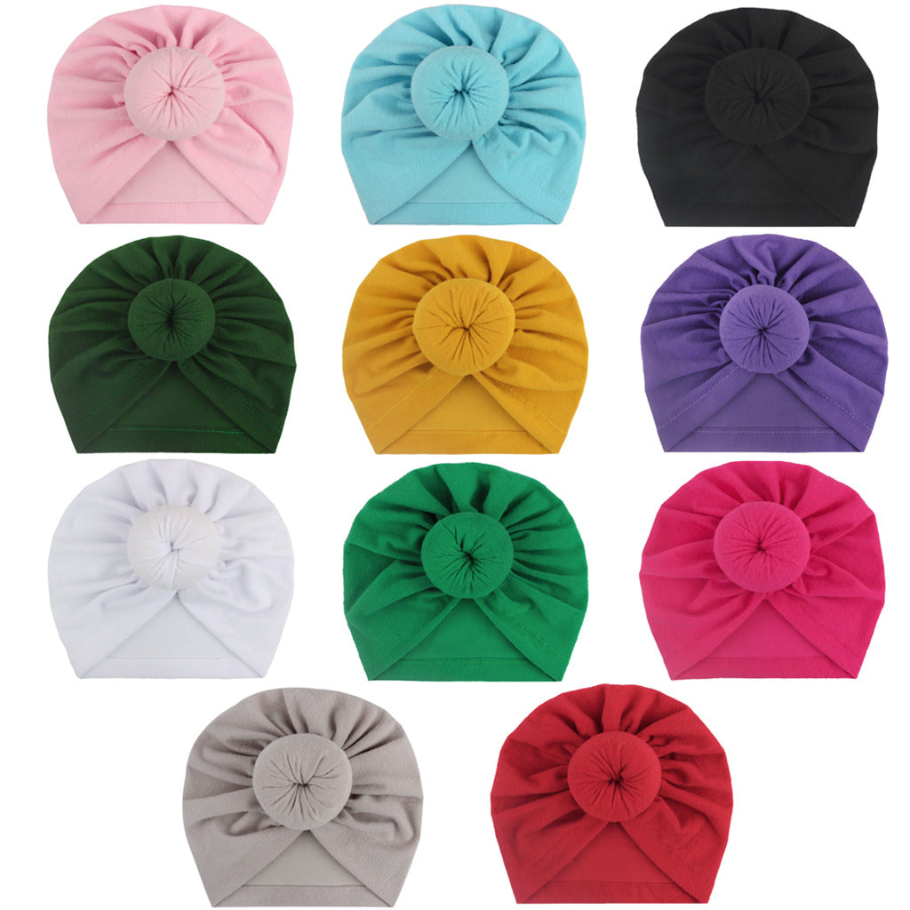2023 European and American New Baby Products Kidsren's Turban Hat Baby Pure Color Knotted Indian Pullover Hat Amazon