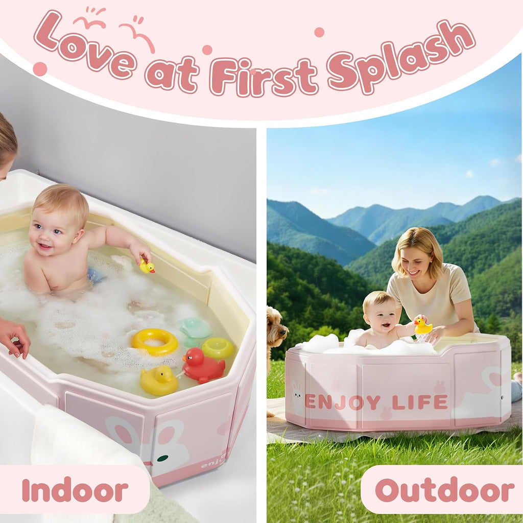 Foldable Baby Bath, Collapsible Baby Bathtub 3M-8Y, Portable Travel Baby Bath Tub with Non-Slip Base, Pop up Folding Newborn Toddler Shower Tub, Space Saving, Pink