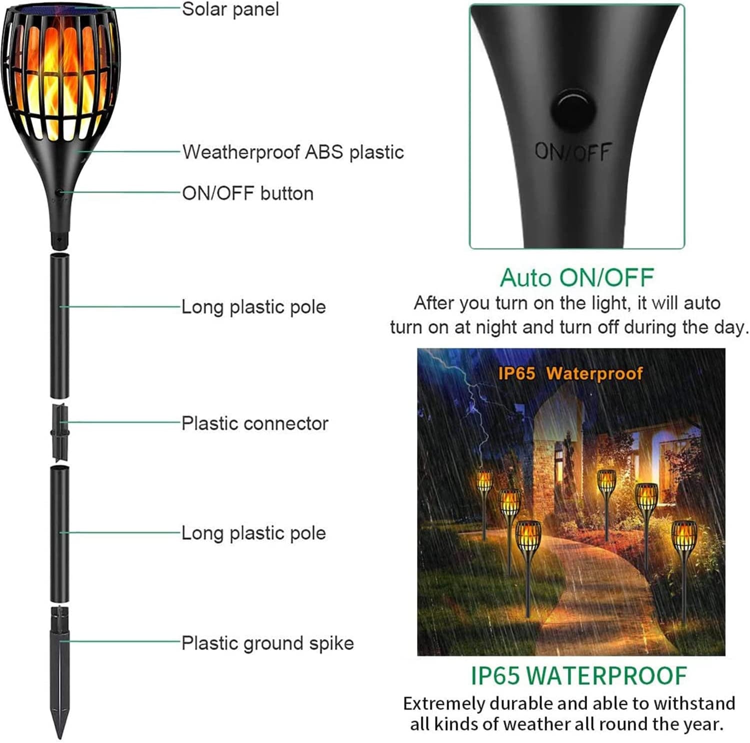 Solar Lights Outdoor 43" Flickering Flame Solar Torch Lights