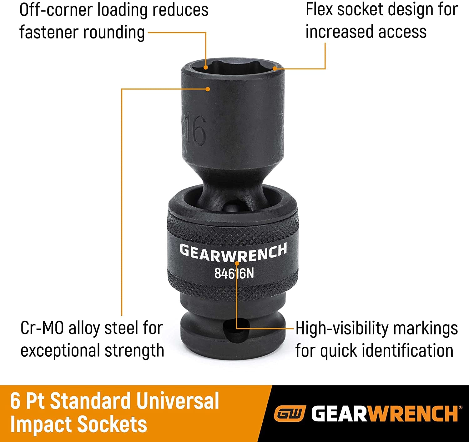 GEARWRENCH 13 Piece 1/2" Dr 6 Pt Universal Impact SAE Socket Set | 84938N