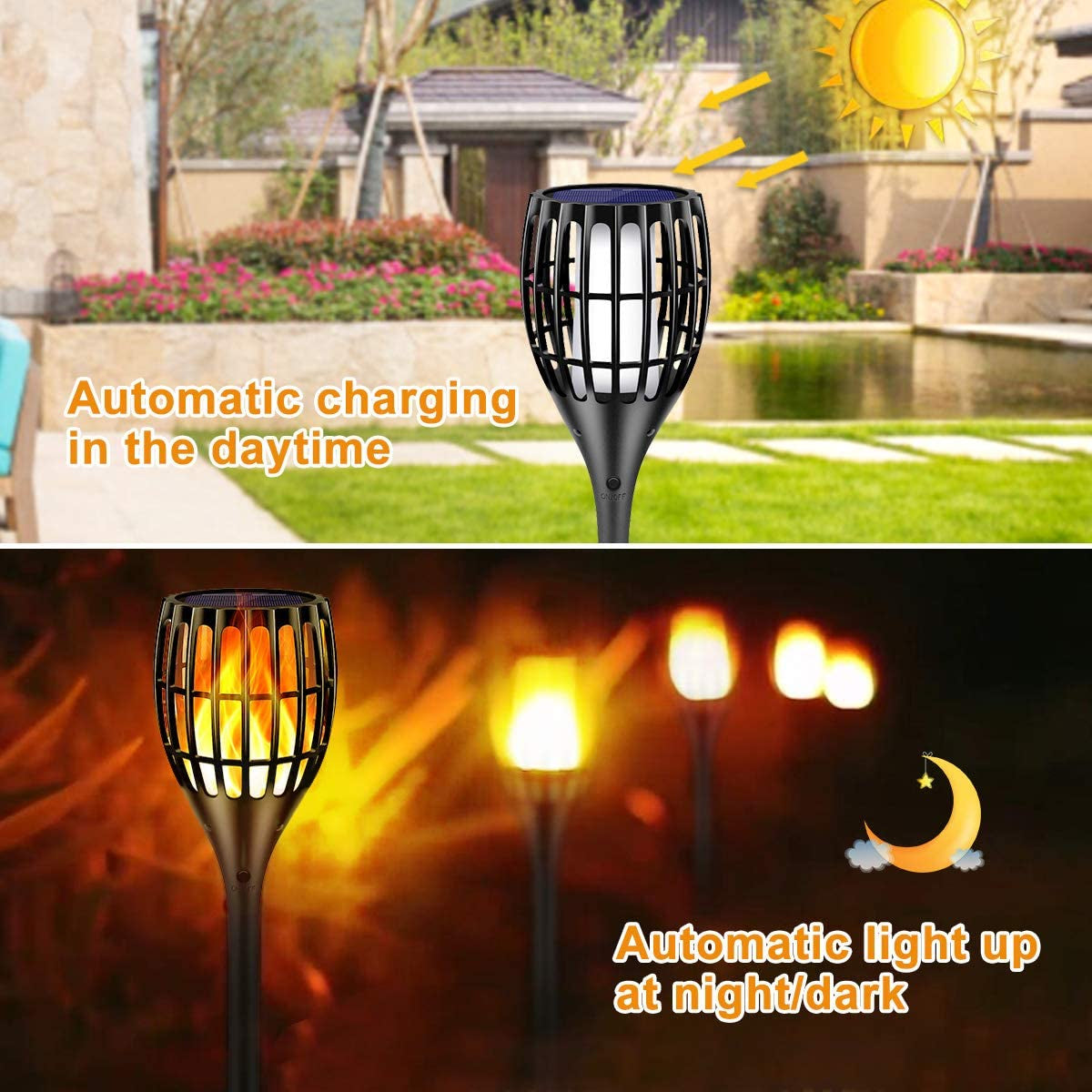 Solar Lights Outdoor 43" Flickering Flame Solar Torch Lights