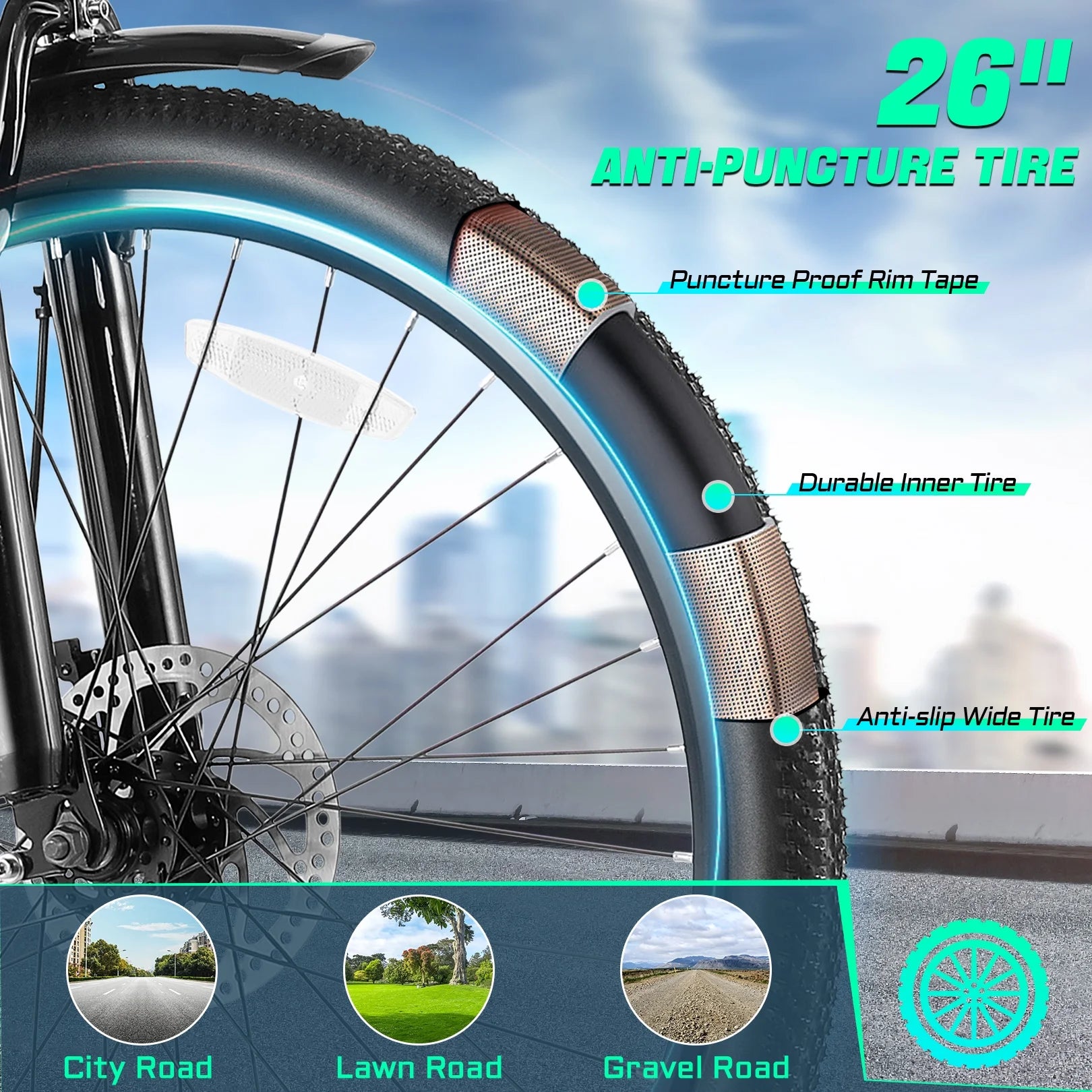 UL2849 Certified 26" Electric Bike for Adults, 750W Peak Motor, 48V 7.8Ah Battery, 19.8 Mph 7-Speed Commuter Ebike with Disc Brakes