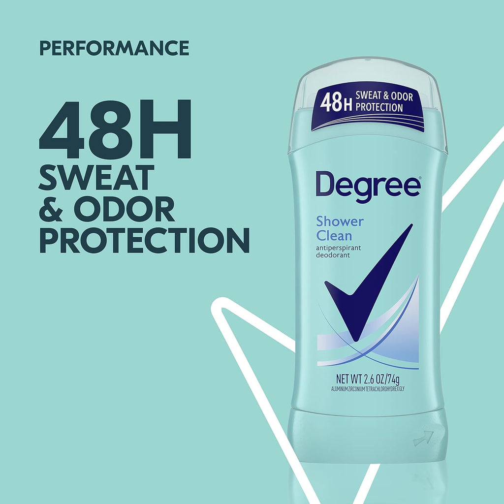 Degree Original Antiperspirant Deodorant Shower Clean Pack of 6 48-Hour Sweat & Odor Protection Antiperspirant for Women 2.6 Oz
