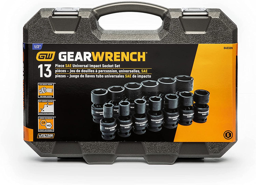 GEARWRENCH 13 Piece 1/2" Dr 6 Pt Universal Impact SAE Socket Set | 84938N