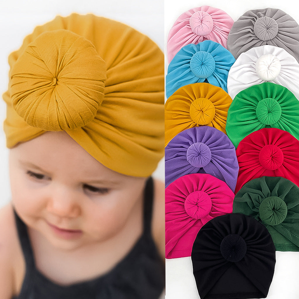 2023 European and American New Baby Products Kidsren's Turban Hat Baby Pure Color Knotted Indian Pullover Hat Amazon