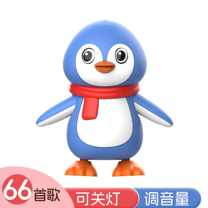 Electric dancing penguin cross-border new products children singing swing light music baby head up training baby toys