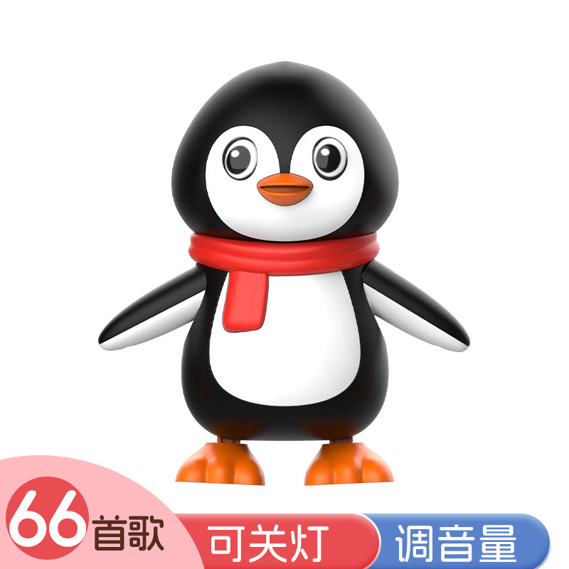 Electric dancing penguin cross-border new products children singing swing light music baby head up training baby toys