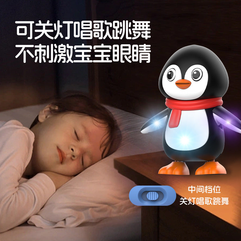 Electric dancing penguin cross-border new products children singing swing light music baby head up training baby toys