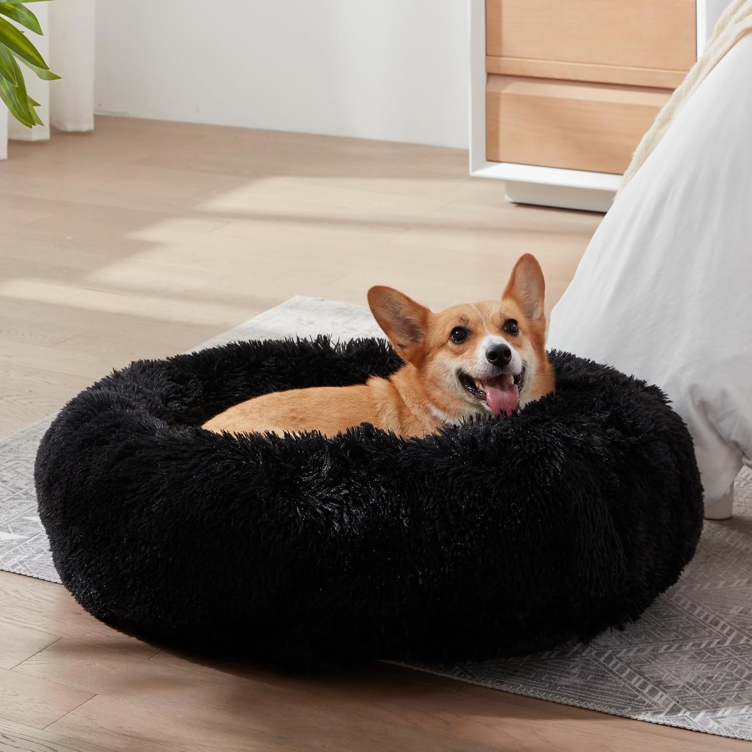 Western Home Calming Donut Cat Bed Small Dog Bed Washable,20" Black