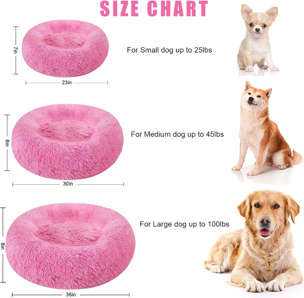 Dog Bed & Cat Bed, Calming Anti-Anxiety Donut Dog Cuddler Bed, Machine Washable round Pet Bed, Comfy Faux Fur Plush Dog Cat Bed for Small Medium Large Dogs and Cats (30" X 30", Pink)