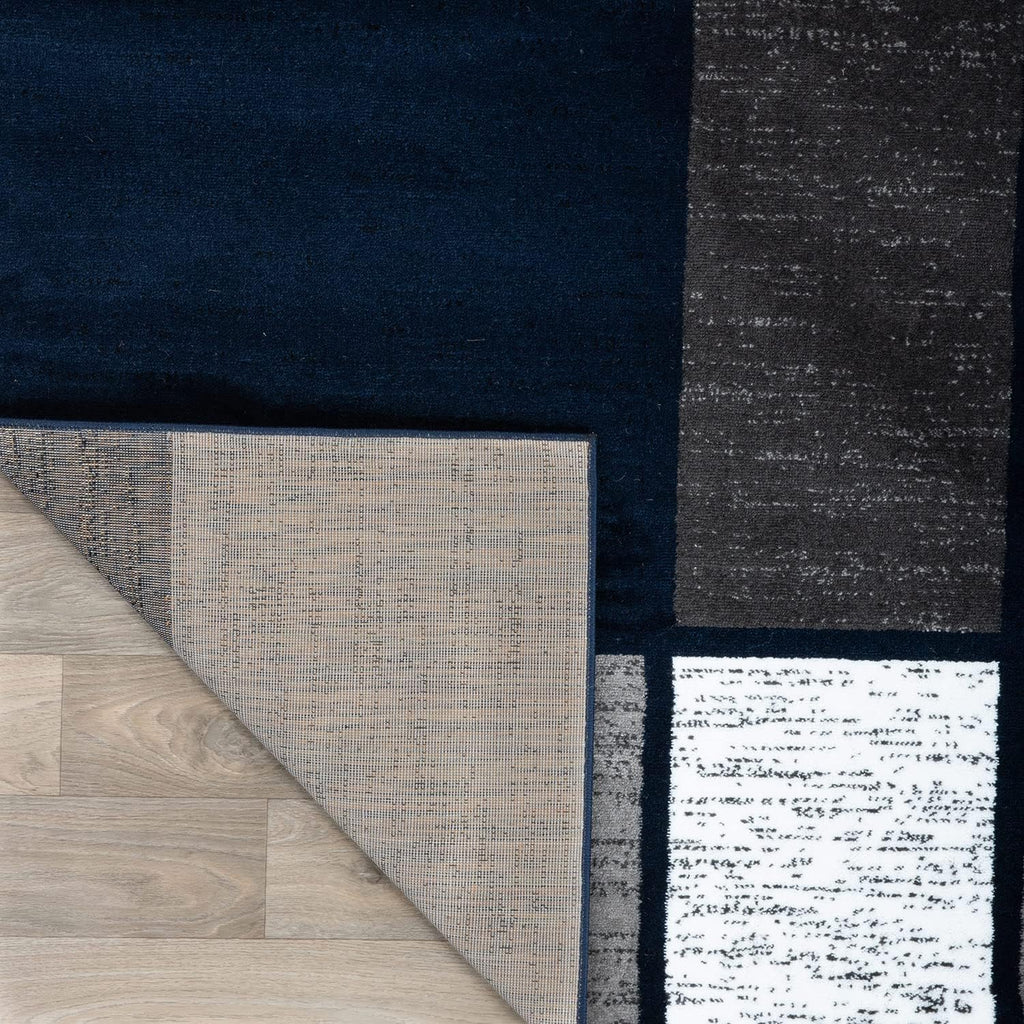 Geometric Boxes Modern Large Fade-Resistant Area Rug Navy 10' X 14'