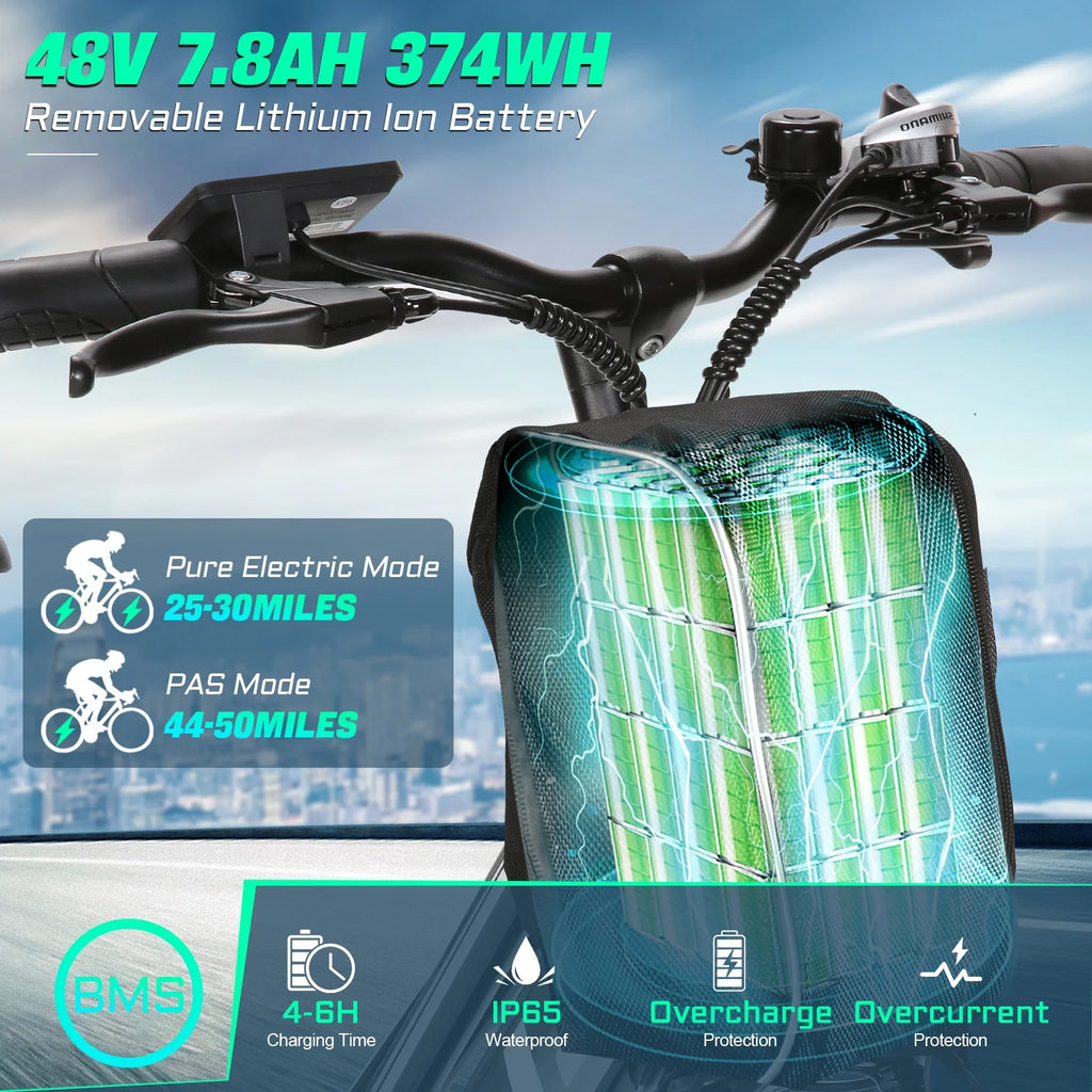 UL2849 Certified 26" Electric Bike for Adults, 750W Peak Motor, 48V 7.8Ah Battery, 19.8 Mph 7-Speed Commuter Ebike with Disc Brakes