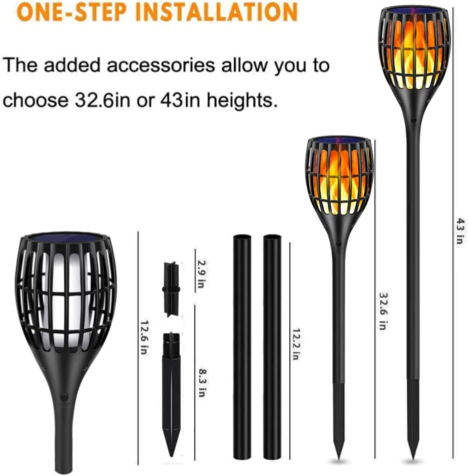 Solar Lights Outdoor 43" Flickering Flame Solar Torch Lights