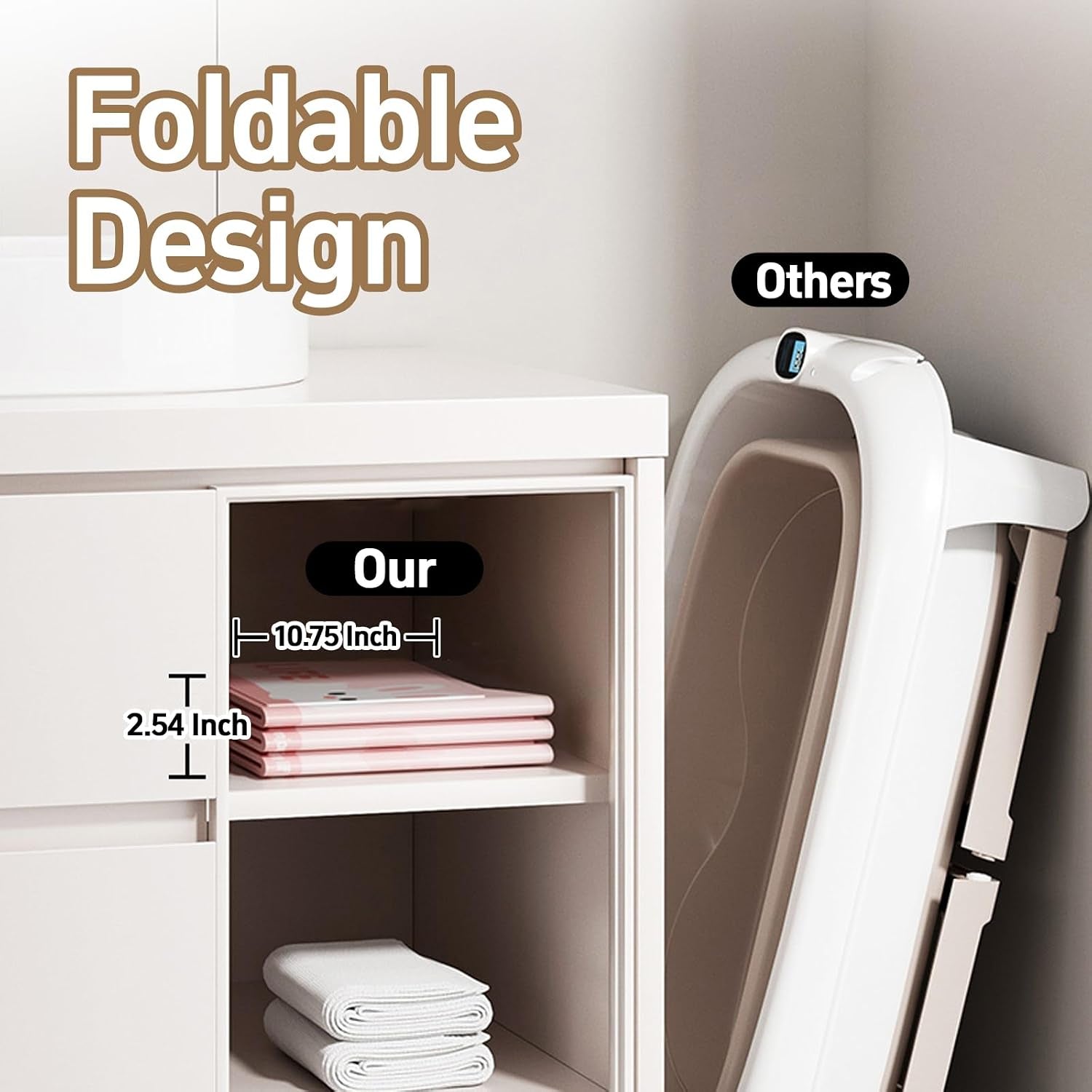 Foldable Baby Bath, Collapsible Baby Bathtub 3M-8Y, Portable Travel Baby Bath Tub with Non-Slip Base, Pop up Folding Newborn Toddler Shower Tub, Space Saving, Pink