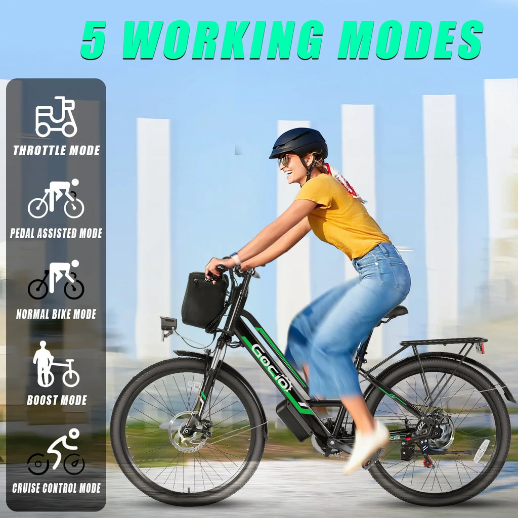 UL2849 Certified 26" Electric Bike for Adults, 750W Peak Motor, 48V 7.8Ah Battery, 19.8 Mph 7-Speed Commuter Ebike with Disc Brakes